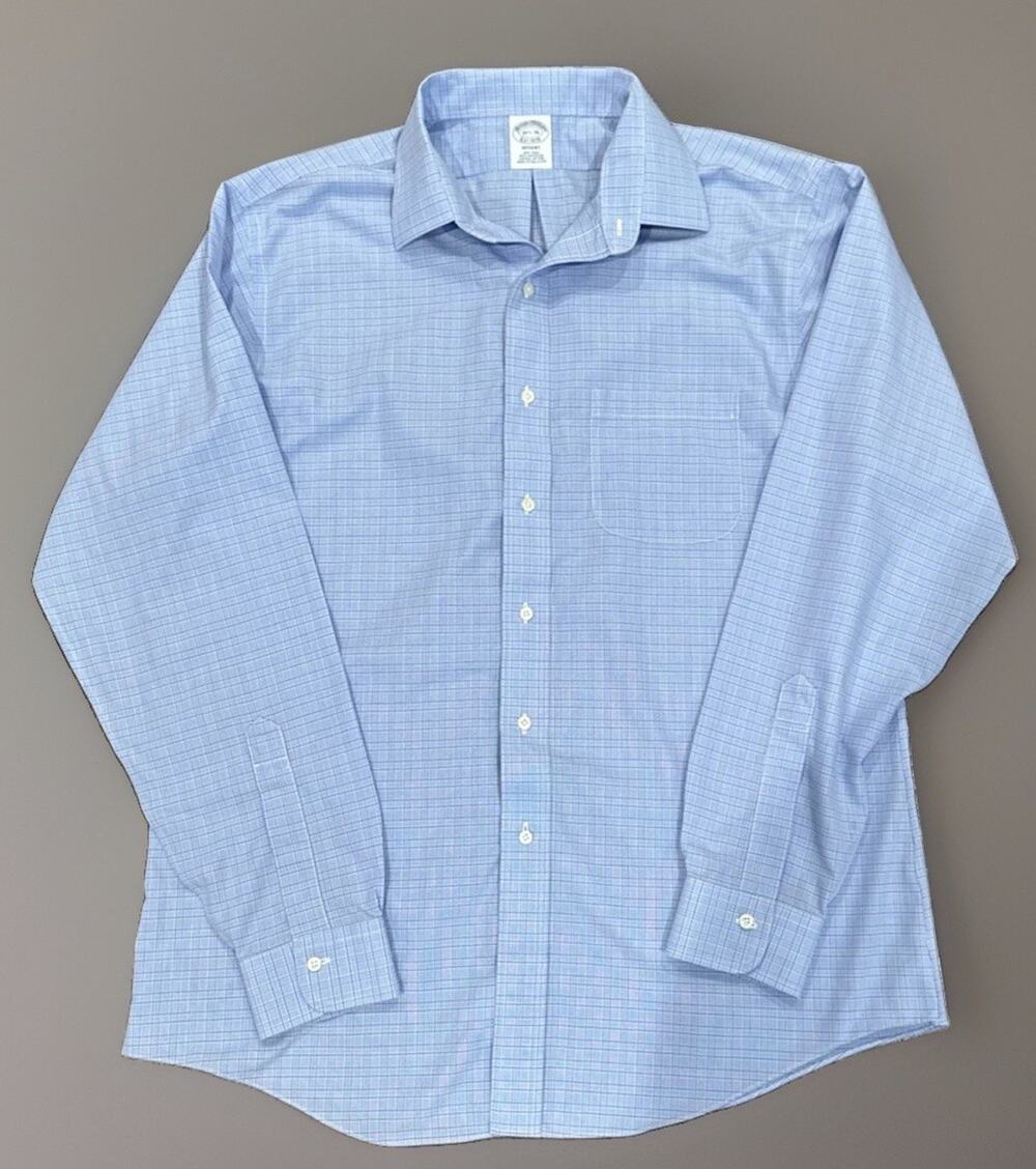BROOKS BROTHERS Men's Blue Glen Plaid Non-Iron Regent Fit L/S Shirt - 16.5 36